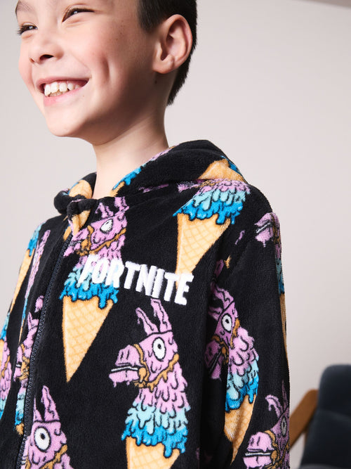 Black All Over Fortnite Llama Fleece All-In-One (5-16yrs)