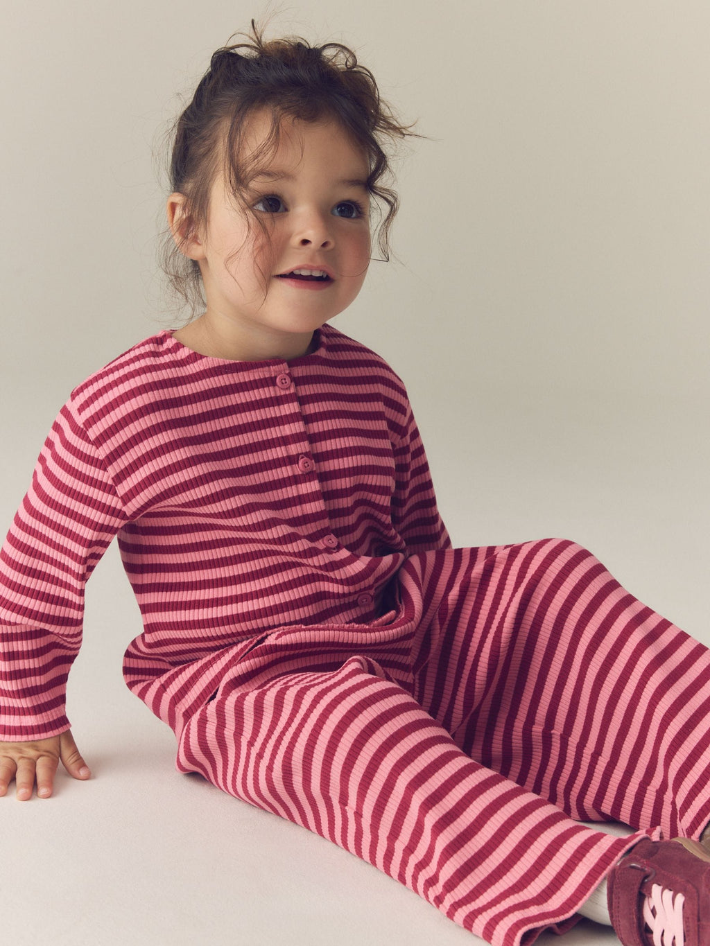 Pink Stripe Ribbed Cardigan and Wide Leg Trousers Set (3mths-7yrs)