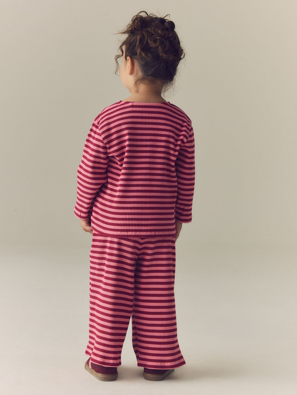 Pink Stripe Ribbed Cardigan and Wide Leg Trousers Set (3mths-7yrs)