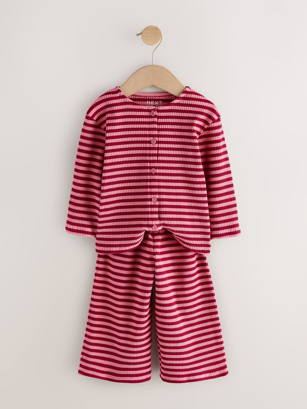 Pink Stripe Ribbed Cardigan and Wide Leg Trousers Set (3mths-7yrs)