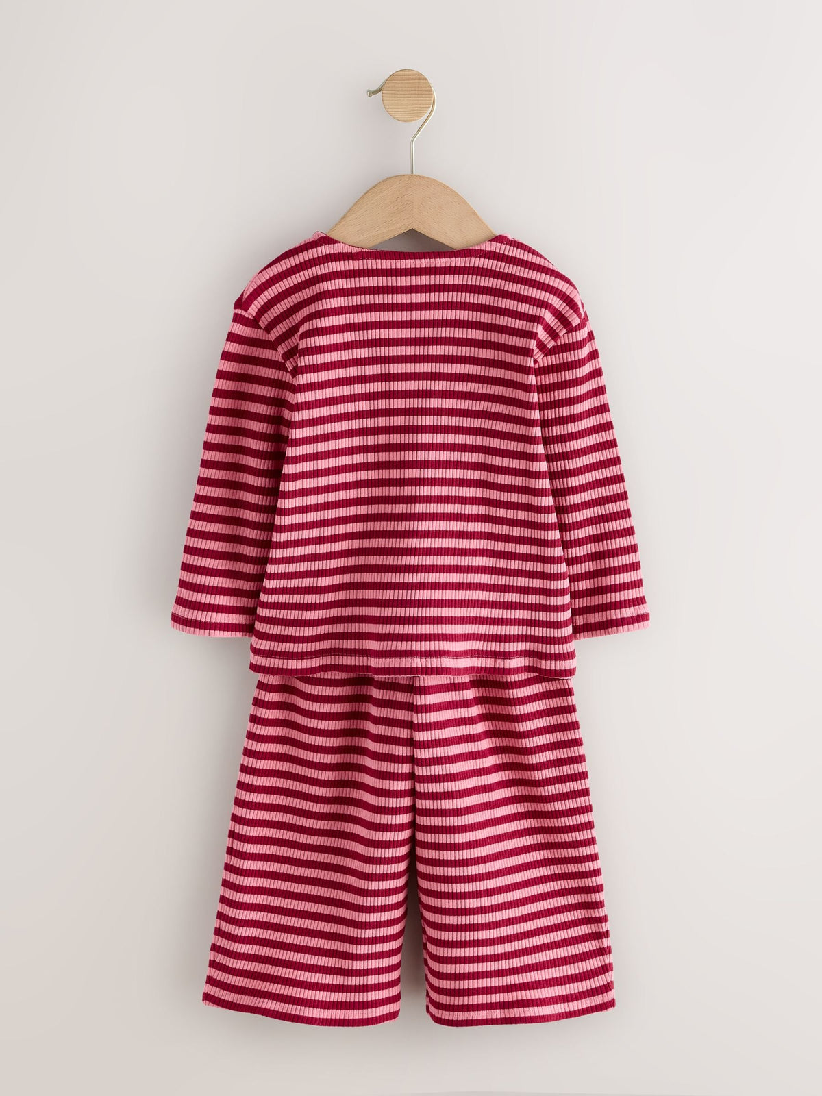 Pink Stripe Ribbed Cardigan and Wide Leg Trousers Set (3mths-7yrs)