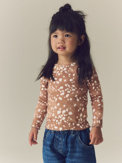 Deer Print Rib Long Sleeve T-Shirt (3mths-7yrs)