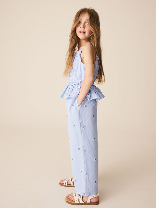 Blue Ditsy Embroidered Vest & Trousers Set (3-16yrs)