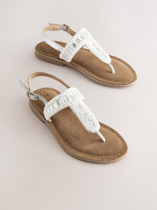 Silver Toe Thong Embellished Sandals