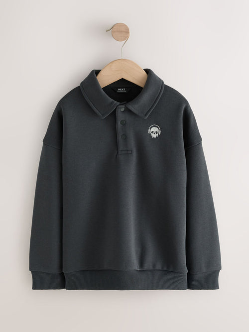 Charcoal Grey Oversized Collar Popper Neck Sweatshirt (3-16yrs)