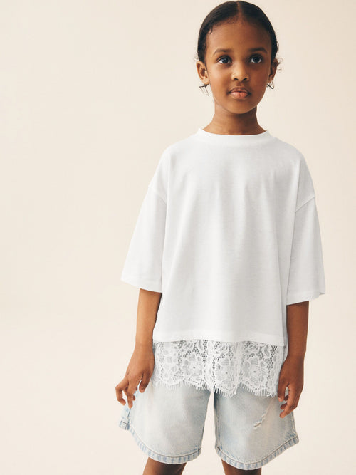 White Lace Hem T-Shirt (3-16yrs)