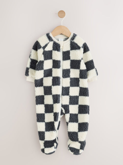 Grey Checkerboard Borg Two Way Zip Sleepsuit