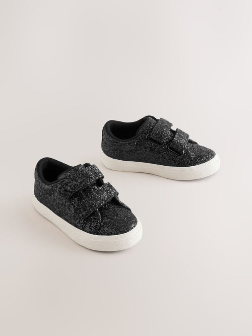 Black Glitter Wide Fit (G) Chunky Trainers With Touch Fastening