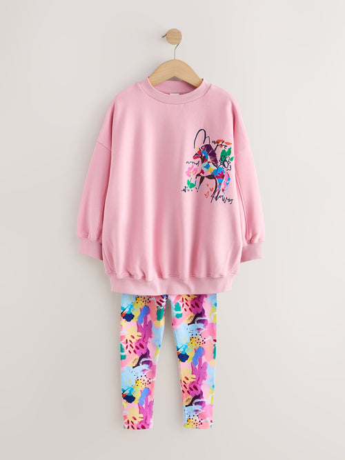 Pink Floral Unicorn Sweatshirt and Leggings Set (3-16yrs)
