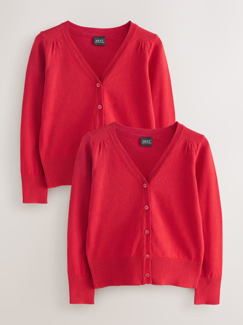 Red 2 Pack Cotton Rich School V-Neck Cardigans (3-16yrs)