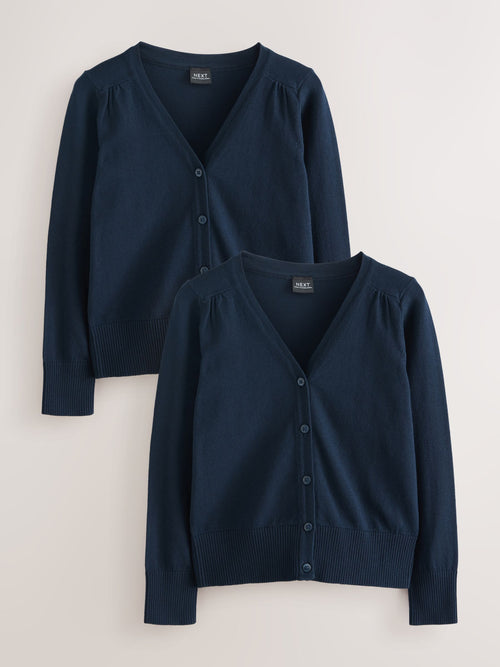 Navy Blue 2 Pack Cotton Rich School V-Neck Cardigans (3-16yrs)