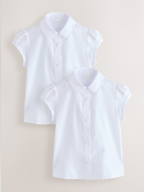 White Girls' Short Sleeve Lace Edge Collar School Shirts 2 Pack (3-14yrs)