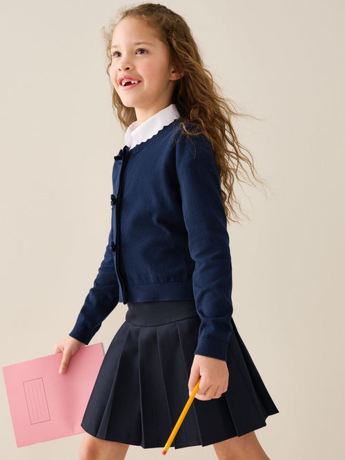 Navy Blue Cotton Rich Bow Front School Cardigan (3-16yrs)