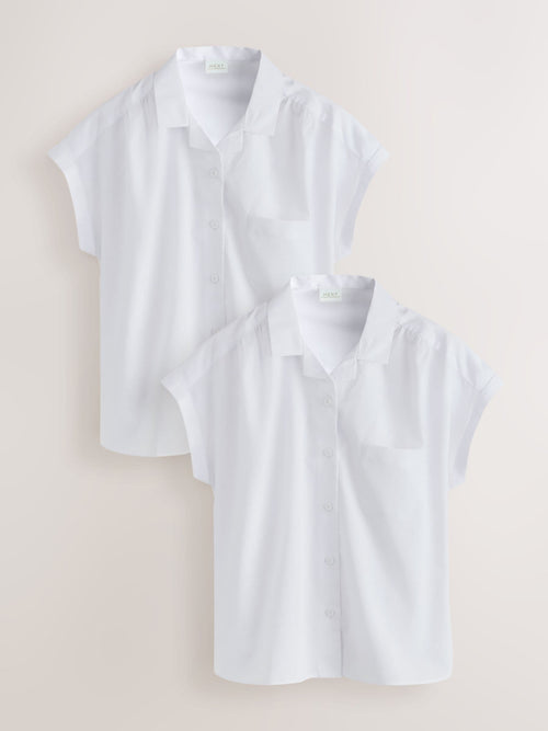 White 2 Pack Girls Short Sleeve Revere Collar Boxy Fit School Shirts (9-18yrs)