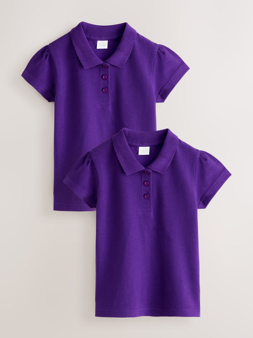 Purple Regular Fit Girls 2 Pack Cotton Short Sleeve Polo Shirts (3-16yrs)