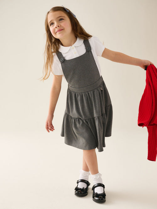 Grey Jersey Stretch Tiered Pinafore School Dress (3-14yrs)