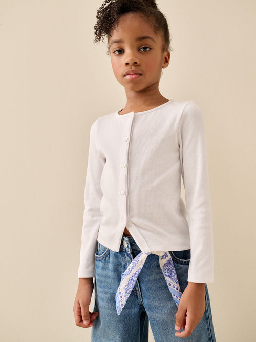 White Long Sleeve Ribbed Cardigan (3-16yrs)