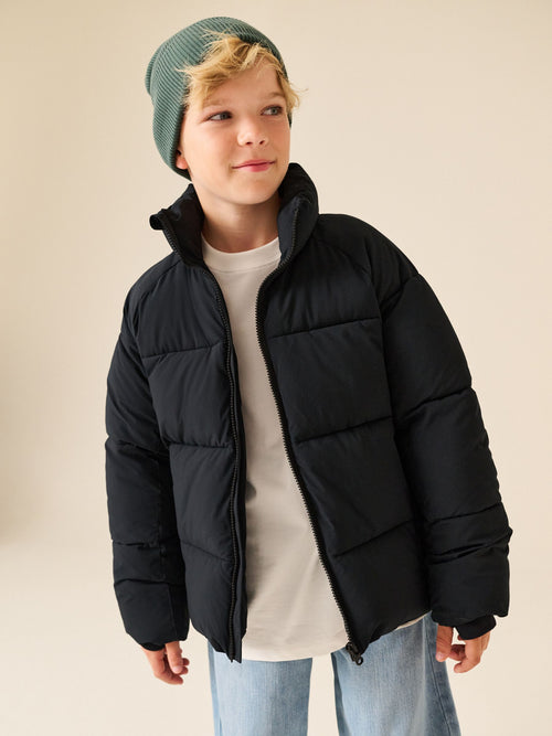 Black Microfleece Lined Padded Hoodless Coat (3-16yrs)