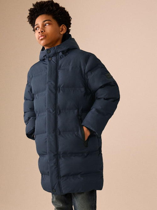 Navy Waterproof Padded Long Line Coat (3-16yrs)
