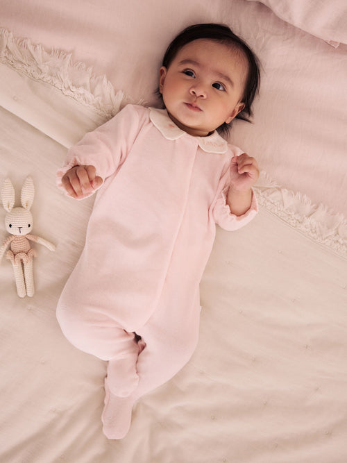 Pink Collar Velour Baby Sleepsuit (0mths-3yrs)
