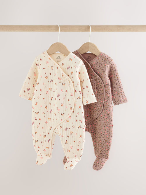 Brown Ditsy Floral Quilted Wrap Baby Sleepsuits 2 Pack