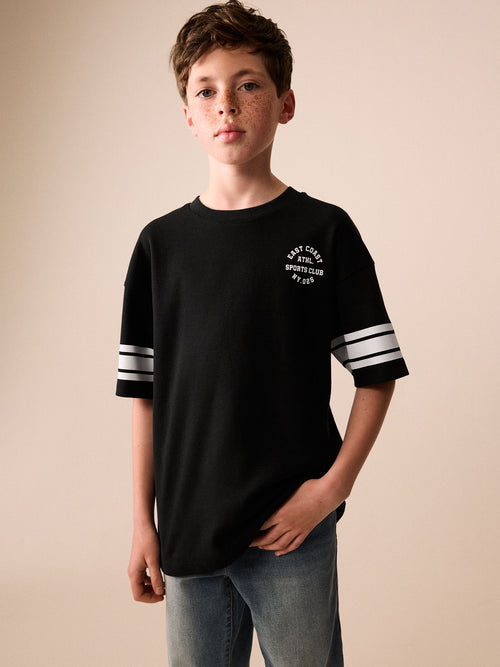 Black Varsity Relaxed Fit T-Shirt (3-16yrs)