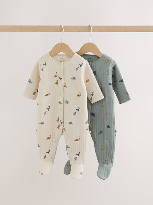 Blue/Neutral Dinosaur Quilted Sleepsuits 2 Pack