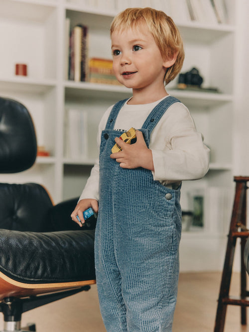 Mid Blue Regular Fit Textured Corduroy Dungarees (3mths-7yrs)