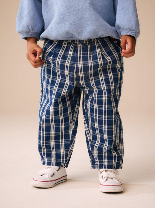 Dark Blue Grid Check Barrel Jeans (3mths-7yrs)