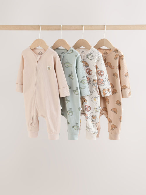 Neutral Brunch Two Way Zip Baby Sleepsuits 4 Pack (0mths-3yrs)