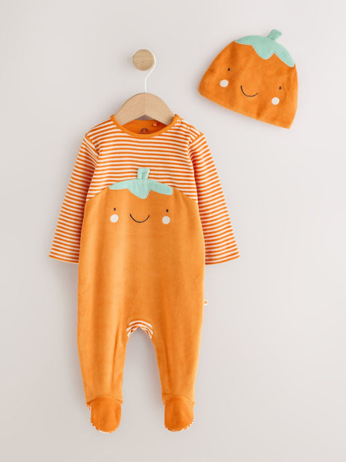 Orange Pumpkin Halloween Sleepsuit and Hat Set 2 Piece (0mths-2yrs)