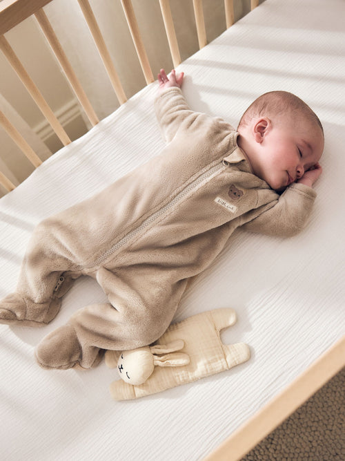 Neutral Bear Fleece Two Way Zip Baby Sleepsuit