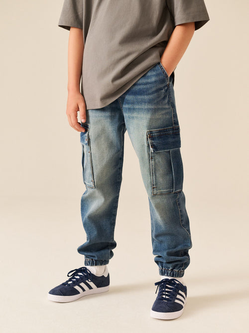 Denim Vintage Loose Fit Elasticated Waist Denim Cargos Jeans (3-16yrs)