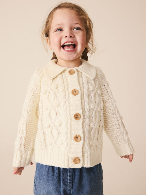 Ecru Chunky Bobble Cardigan (3mths-10yrs)