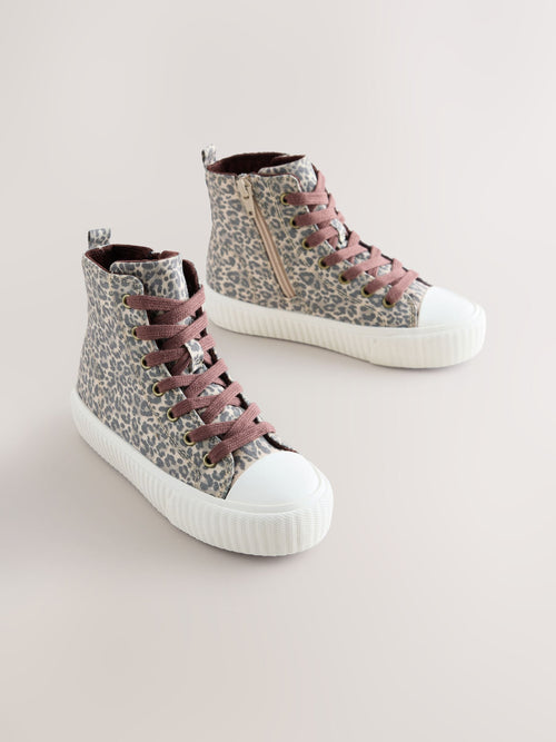 Leopard Print Standard Fit (F) Lace Up High Top Trainers