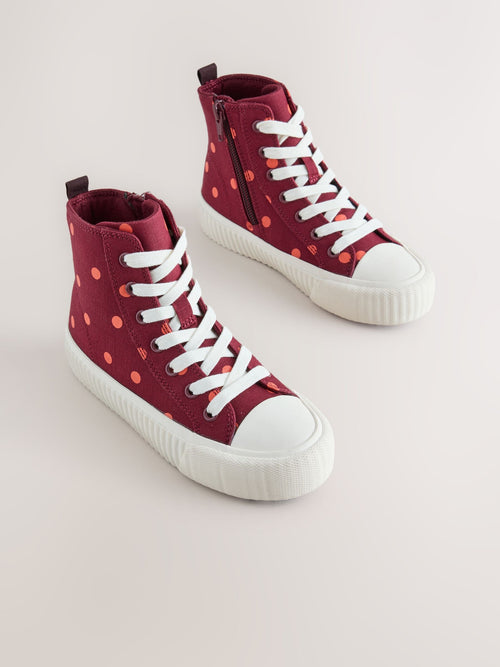 Burgundy Red Polka Dot Standard Fit (F) Lace Up High Top Trainers