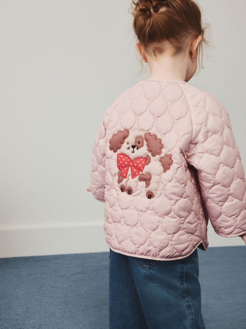 Pink Dog Applique Shower Resistant Quilted  Jacket (3mths-7yrs)