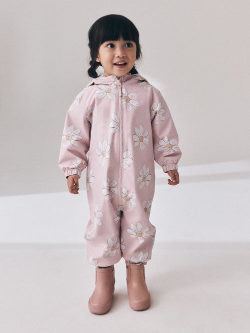 Pink Floral Waterproof Fleece Lined Puddlesuit (3mths-7yrs)