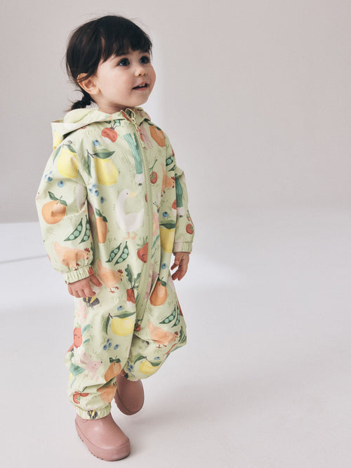 Sage Green Fruit Waterproof Fleece Lined Puddlesuit (3mths-7yrs)
