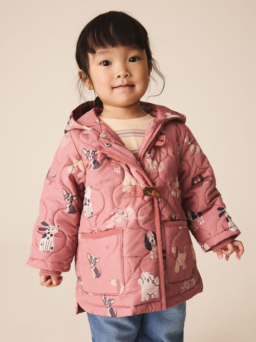Dark Pink Dog Character Shower Resistant Duffle Coat (3mths-7yrs)