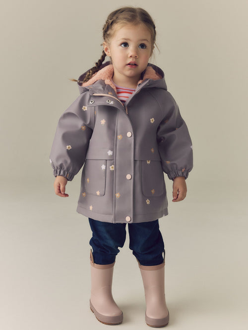 Mauve Fowers Waterproof Faux Fur Lined Jacket (12mths-7yrs)