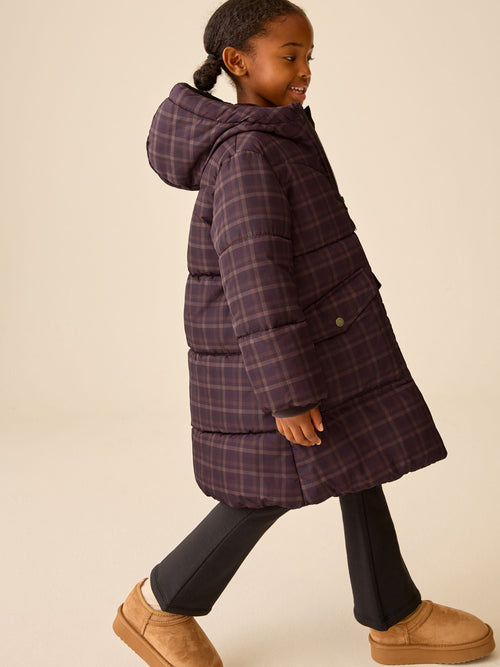 Check Shower Resistant Faux Fur Lined Padded Coat (3-16yrs)