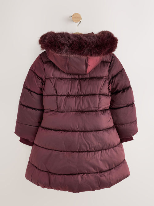 Berry Red Bow Detail Shower Resistant Padded Coat (3-16yrs)