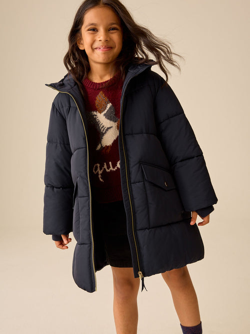Navy Shower Resistant Faux Fur Lined Padded Coat (3-16yrs)