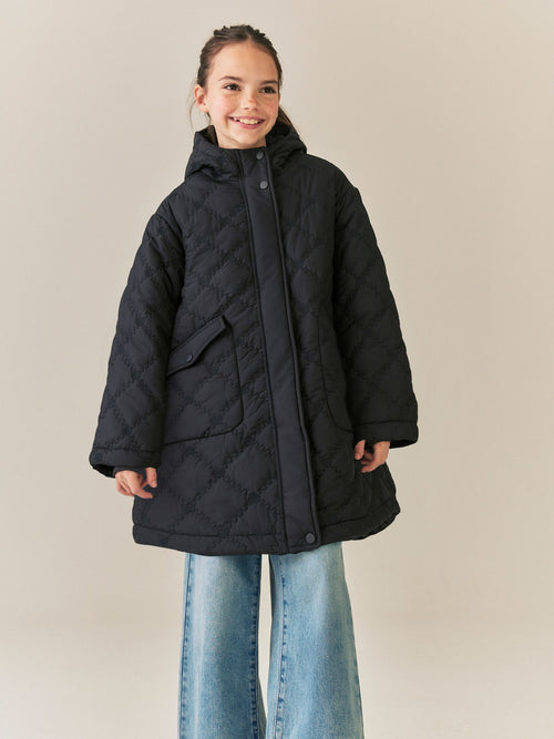 Black Heart Quilted Shower Resistant Jacket (3-16yrs)