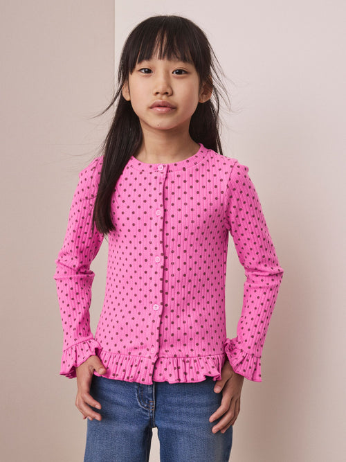 Pink Spot Long Sleeve Frill Cardigan (3-16yrs)