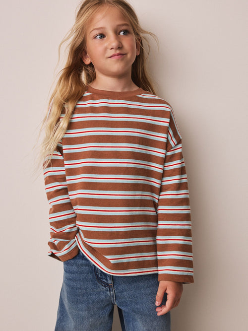 Brown Stripe Textured Long Sleeve Top (3-16yrs)