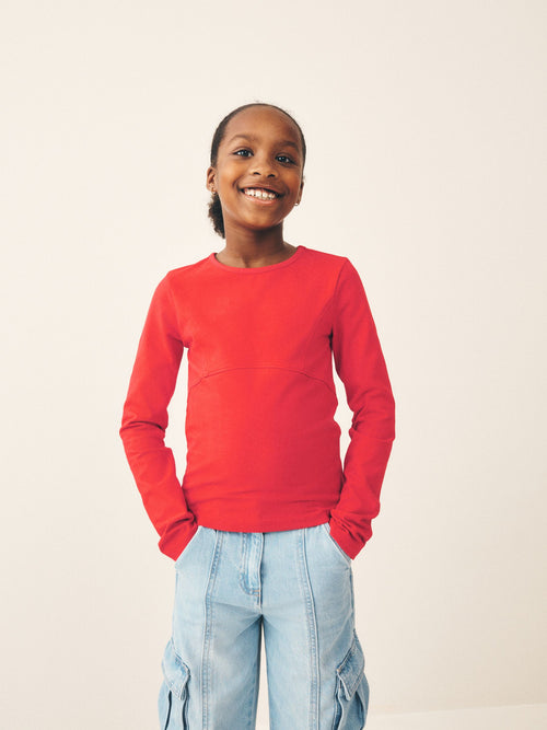 Red Long Sleeve Seam Detail Top (3-16yrs)