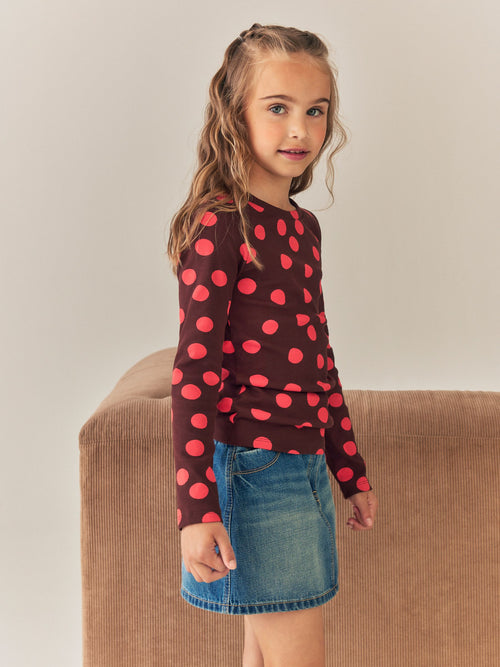 Chocolate Brown Spot Long Sleeve Ribbed Top (3-16yrs)