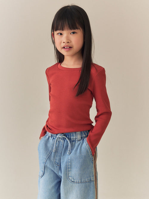 Rust Brown Long Sleeve Ribbed Top (3-16yrs)